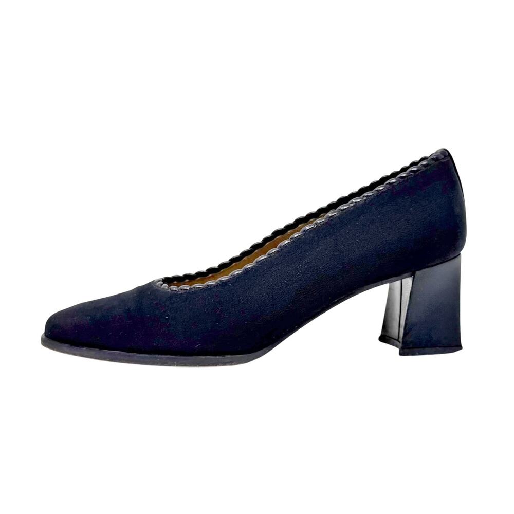 Vintage Stuart Weitzman Square Toe 2" Flared Block Heel Pumps Womens 6.5 N Black